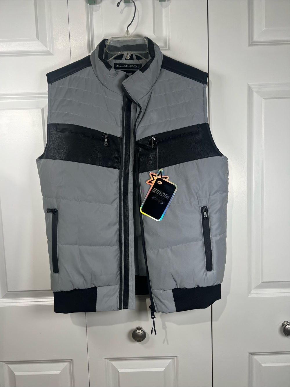 Men's Reflective Quilted‎ Vest in Gray with Black Trim